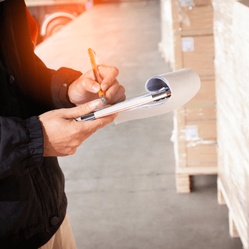 Mãos de um homem verificando lista de estoque que usa produtos controlados pela Polícia Federal