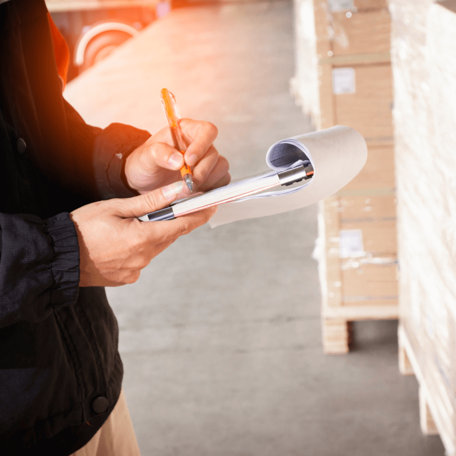 Mãos de um homem verificando lista de estoque que usa produtos controlados pela Polícia Federal